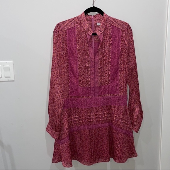 Derek Lam 10 Crosby Floral Mini Shift Dress with Lace Inserts in Pink Metallic - Picture 7 of 14